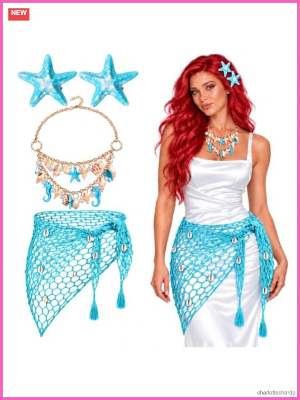 Mermaid Costume Set Crochet Sarong Necklace Hair Clips Costume